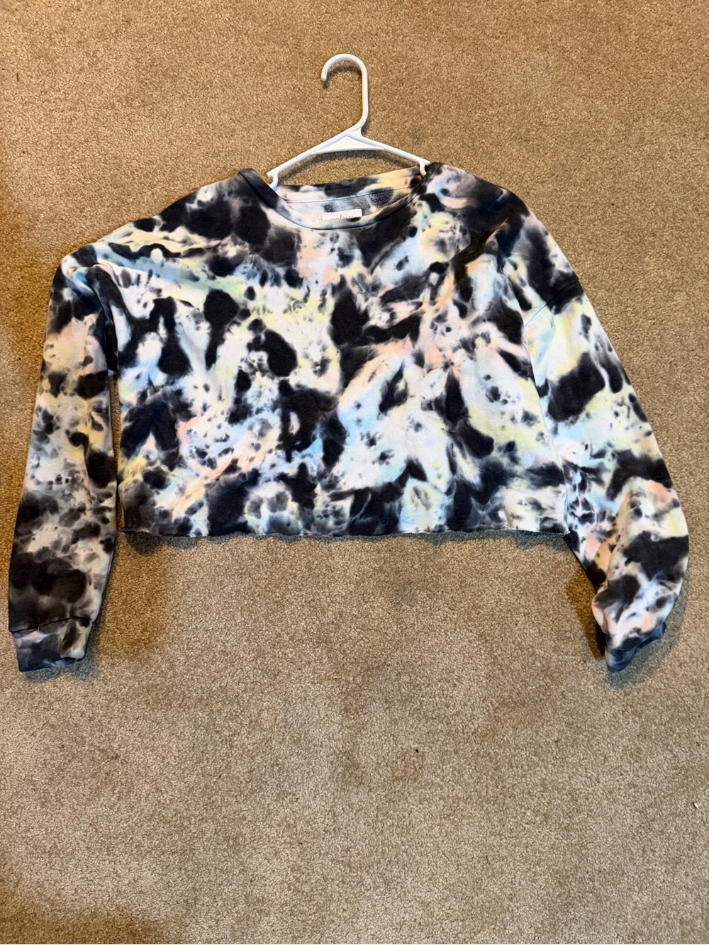 Colsie Tie-Dye Fleece Pullover - Black, Pale Blue & Cream